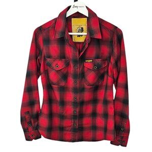 DIXXON Womens Fireside Flannel Black Rifle Coffee Co Button Up Size Small Plaid